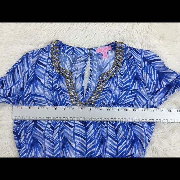 Lilly Pulitzer Colby Romper Lapis Blue Costa Verde Long Sleeve Swim Coverup XXS - Picture 8 of 8